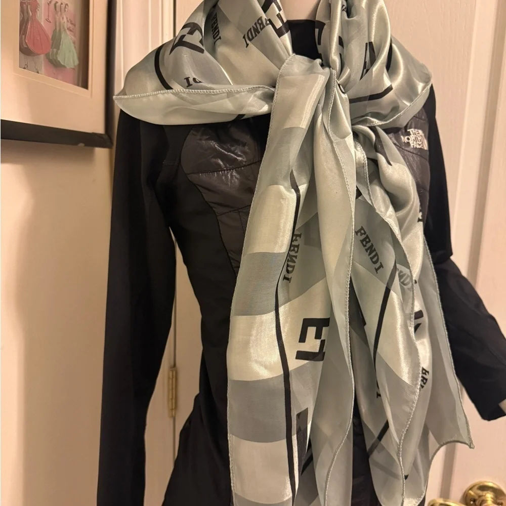 Gray and Black Striped Silky Scarf. Gorgeous and chic
